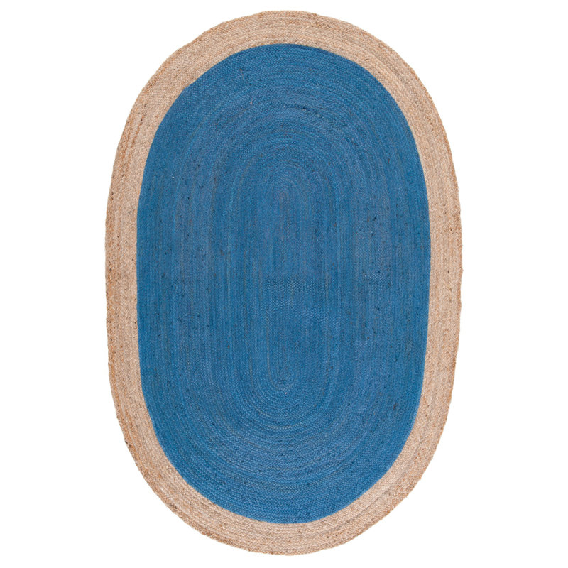 Alexina Hand-Woven Natural Jute Solid Color Area Rug, Royal Blue/Natural, Ovale 5 pi x 8 pi