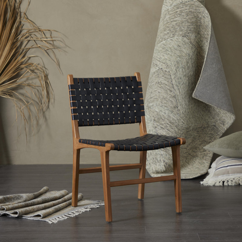 Chaise d'appoint en cuir véritable Markus, Noir / brun