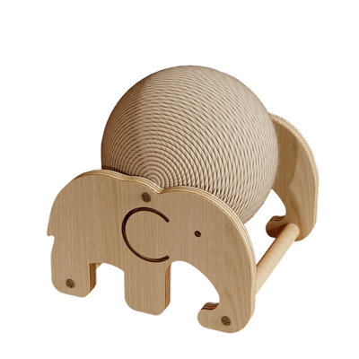Wooden Cat Scratching Ball Toy with Sisal Rope Sphere and Interactive Rolling Design
