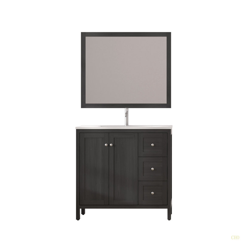 Meuble-lavabo moderne avec lavabo 35,5 po, armoire de rangement avec portes à fermeture douce et 3 tiroirs