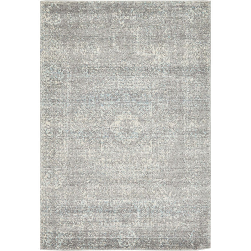 Tapis à motif oriental gris Kasha, Rectangle 5 pi x 8 pi