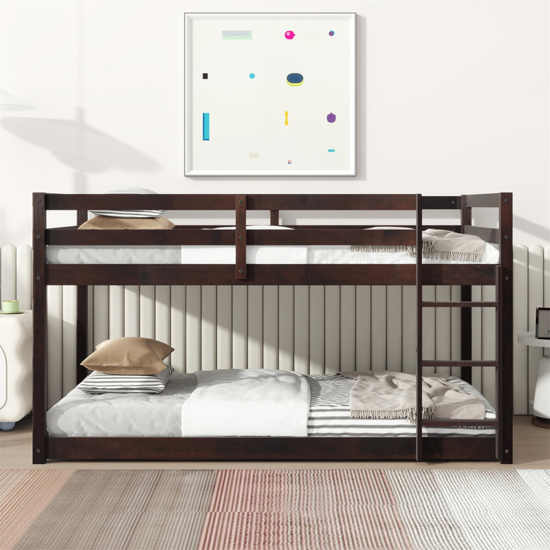 Solid Wooden Bunk Bed With Ladder, Crafted With Strengthened Slats, Espresso