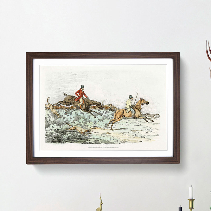 Hounds on the Hunt by Henry Alken - Picture Frame Painting Print on MDF, 48cm H x 65cm W x 2cm D, Walnut Framed