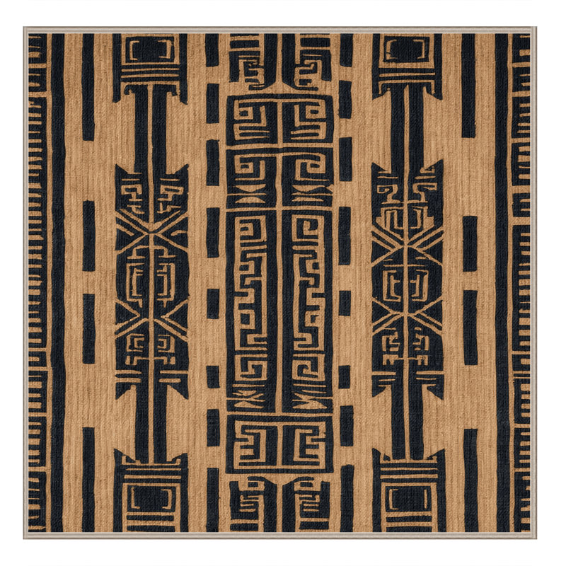 Washable Geometric Tiki Patterns Hawaiian Area Rug, Square 8'