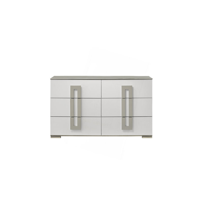 Commode à 6 tiroirs de style contemporain Olivia en bois blanc. (INCLURE SEULEMENT LA ROBE)