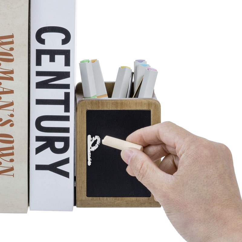 Serre-livres en acacia avec étiquettes pour tableau noir