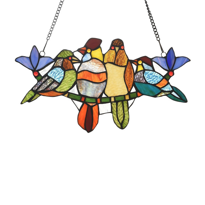 Panneau de vitrail pour oiseaux tropical