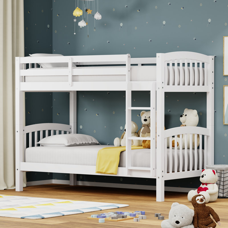 Kintzel Solid Wood Twin Over Twin Bunk Bed, White