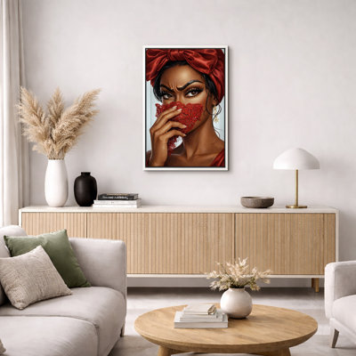Elegant Woman with Red Lace Portrait Artwork, Bedroom Pictures, Framed Canvas Giclee Print Wall Art