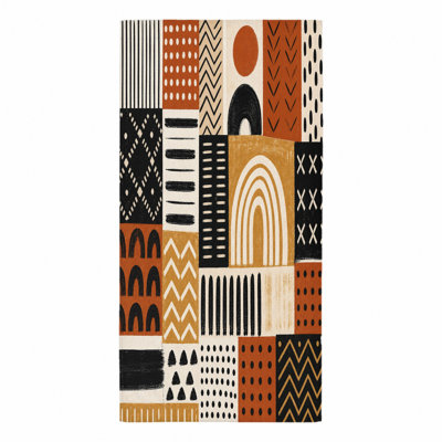 1Pcs Bohemian Abstract Pattern Beach Towel, featuring geometric shapes, rainbows, and polka dots in a modern, artistic design. Large microfiber, perfect for, pool, travel, camping, unisex.