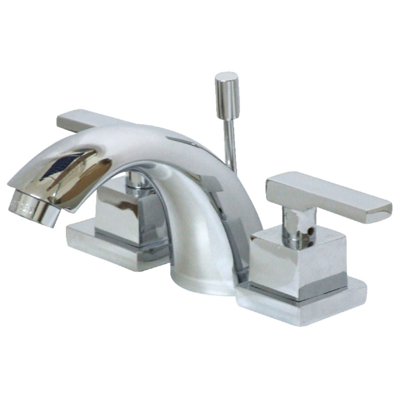 Kingston Brass Executive Two-Handle 3-Hole Deck Mount Mini-Widespread Bathroom Faucet with Brass Pop-Up, Polished Chrome