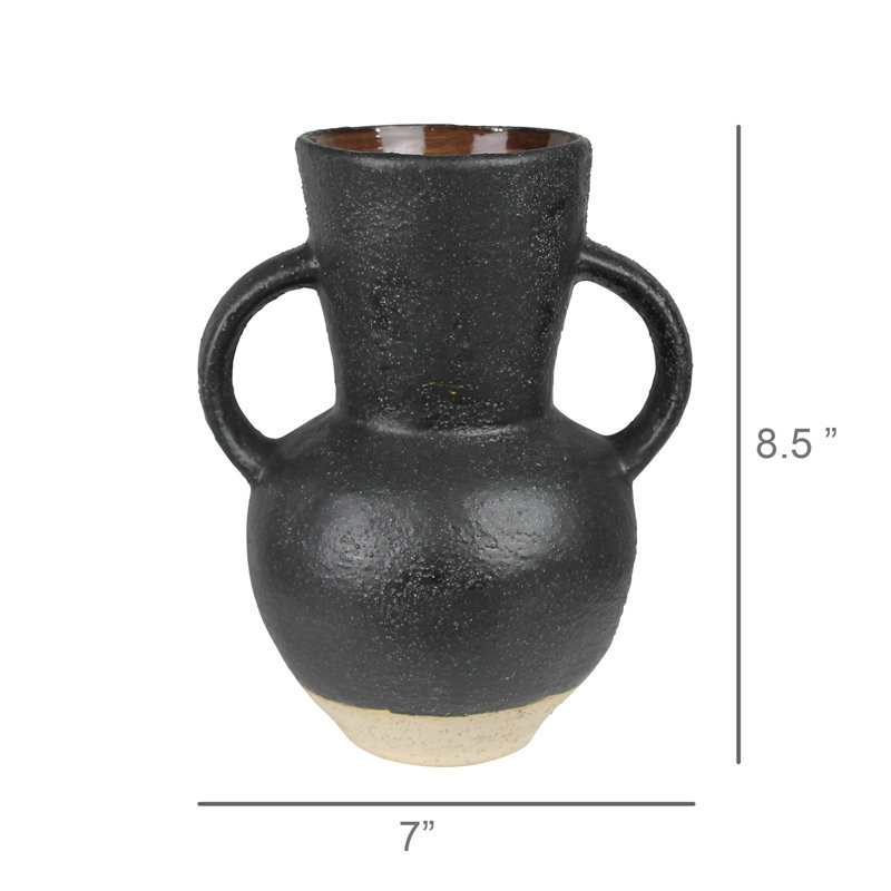 Umbria Vase With Big Handles, Ceramic, Black