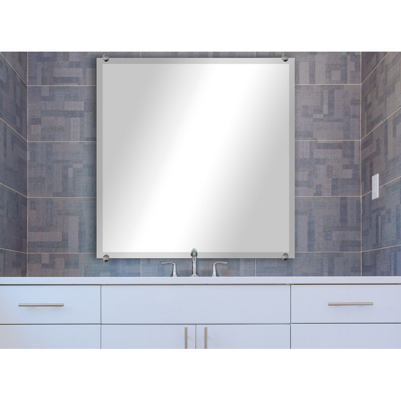 Mansell Beveled Frameless Wall Mirror, 36" H x 36" W, Chrome