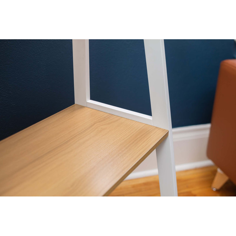 White Adjustable Five-Tier Wood Ladder Shelf