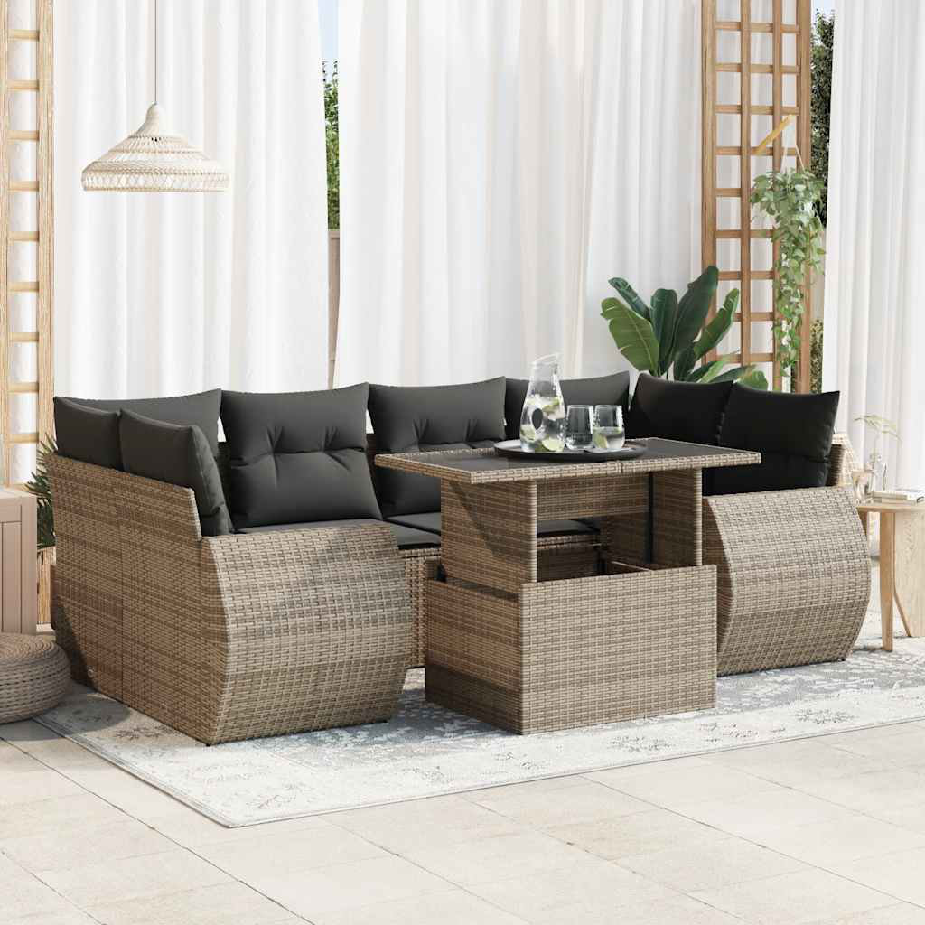 Vidaxl 7-Tlg. Garten-Sofagarnitur Mit Kissen Grau Poly Rattan