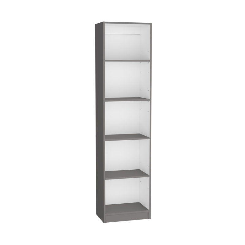 Bibliothèque avec tablettes à 5 niveaux et conception mince, Grey/White, (5 Shelves) 71"H x 17.7"W x 11.8"D