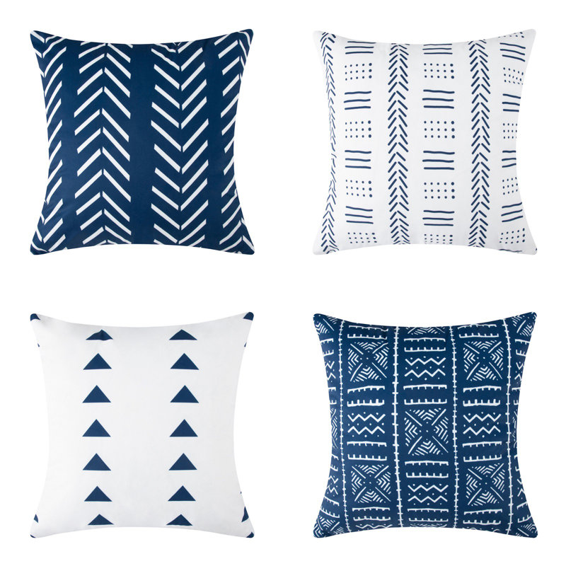 Lendsey Appliqued Outdoor Pillow Cover, White/Navy