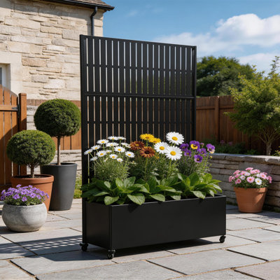 Metal Planter Box with Trellis and Wheels