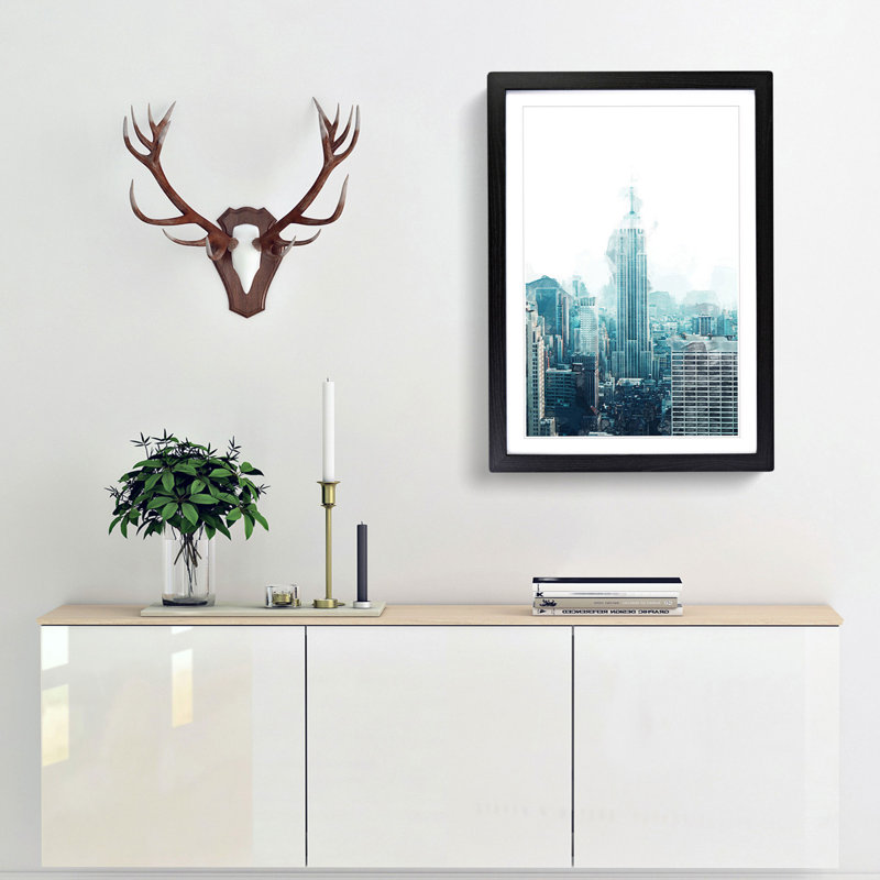 Empire State Building in New York in Abstract - Picture Frame Graphic Art Print, 36cm H x 27cm W x 2cm D, Black Framed