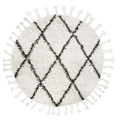 Tapis à poil long à motif géométrique noué à la main en laine blanc cassé / gris foncé Twinar