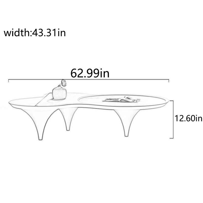 Table à thé Creative Rock, Noir / plateau blanc / base noire, H 12,6 po x L 62,99 po x l 43,31 po