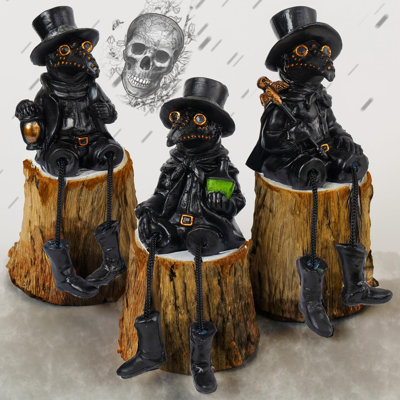 3 Pcs Halloween Plague Doctor With Dangling Legs Figurines Decoration, Resin Gothic Scary Crow Table Fireplace Shelf Sitting Figurines Party Ornament Gifts For Indoor Home Decor