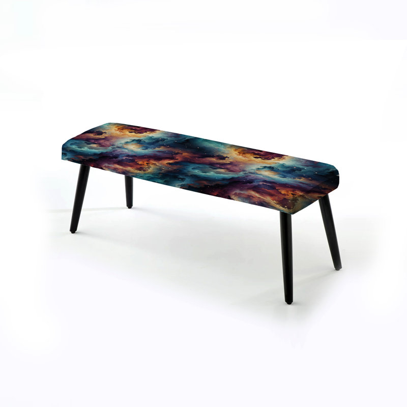Plaid Galaxy Multicolor Expedition - Damask Upholstered Black Bench