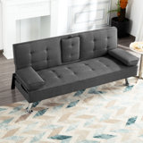 Ebern Designs 65.3” Futon Sleeper Sofa Bed,Removable Arm Pad