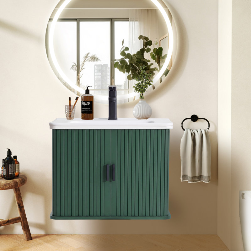 Ensemble de meuble-lavabo simple mural 24,13 "avec comptoir, robinet et armoire cannelée, Vert