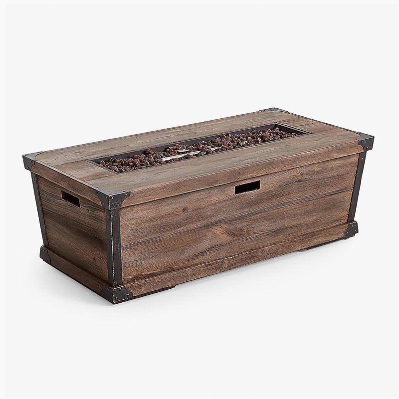 Table de foyer d'extérieur en béton pour patio, foyer au gaz rectangulaire de 56 pouces - 50 000 BTU, table de foyer à grain de bois, couvercle non inclus