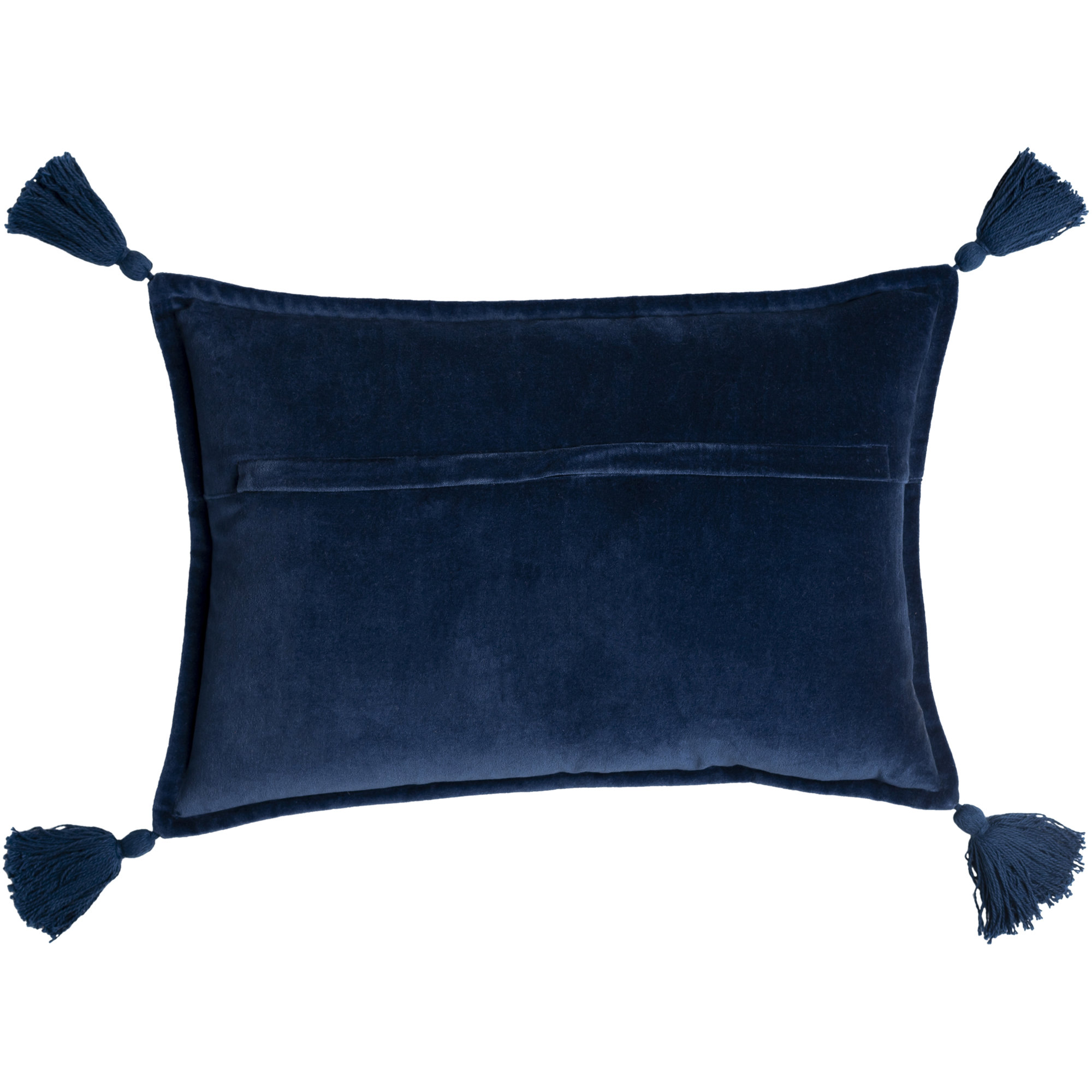 Norwin Tassels Cotton Lumbar Throw Pillow, Dark Blue, Down Fill