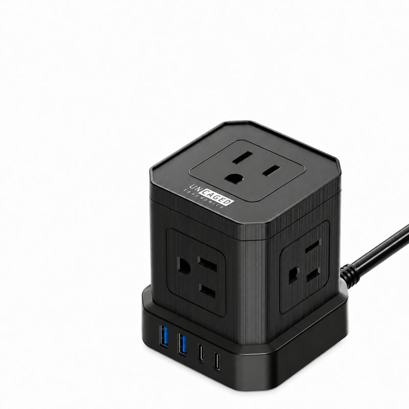 Cube Power Strip Surge Protector with USB-C, 5 AC Outlets and 10 Ft Cord , Black