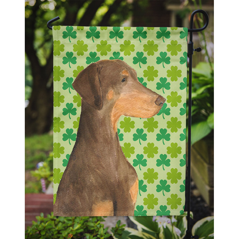 Drapeau de jardin à 2 côtés st. patrick day trèfle, Doberman 2