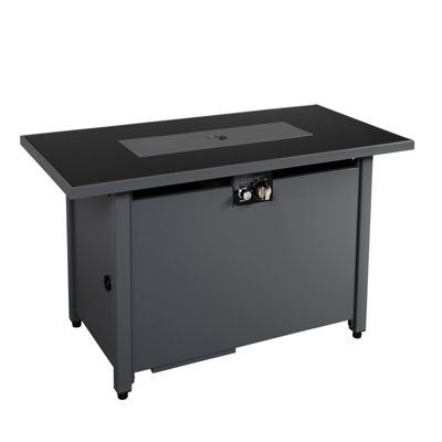 25'' H X 42'' W Steel Outdoor Fire Heating Pit Table, Black, 50000Btu, Heat Top, Push Button Ignition, Hidden Tank For Non-Residential Use Black Table Outdoors, , Concealed