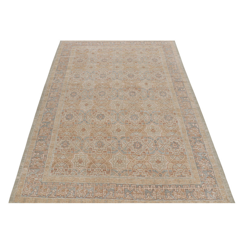 Hand Knotted Area Rug in Beige/Brow/Blue
