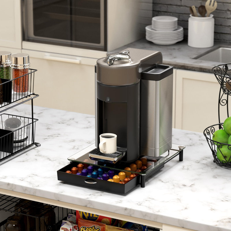 Tiroir à café en verre trempé compatible avec la ligne originale Nespresso, 42 capsules