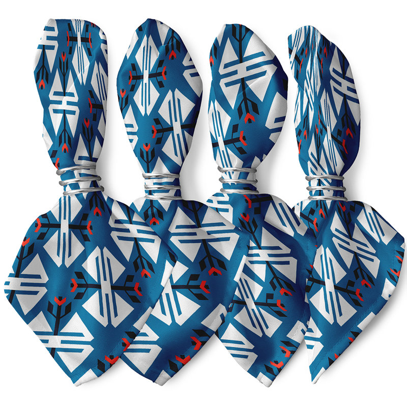 Musser Polyester Geometric Square Napkin, Blue