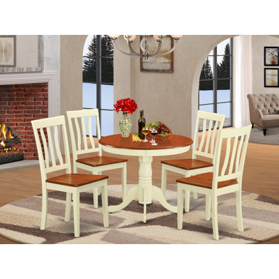 5 Piece Modern Dining Table Set Includes a Round Kitchen Table with Pedestal and 4 Dining Chairs, 36x36 Inch, Buttermilk & Cherry