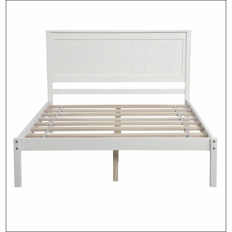 Base de lit plateforme avec tête de lit, Blanc, Double