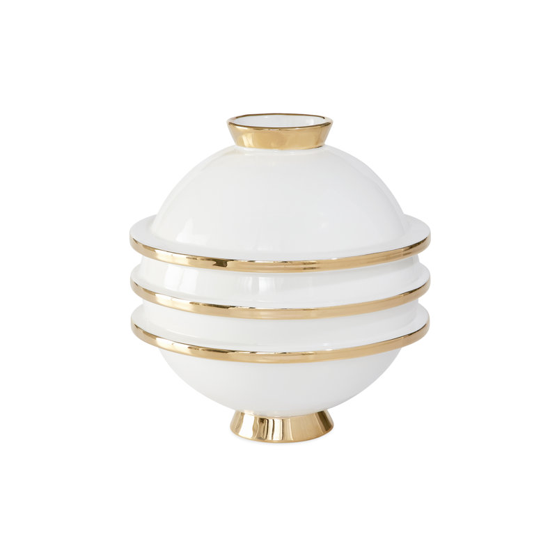 Round White and Gold Porcelain Table Vase