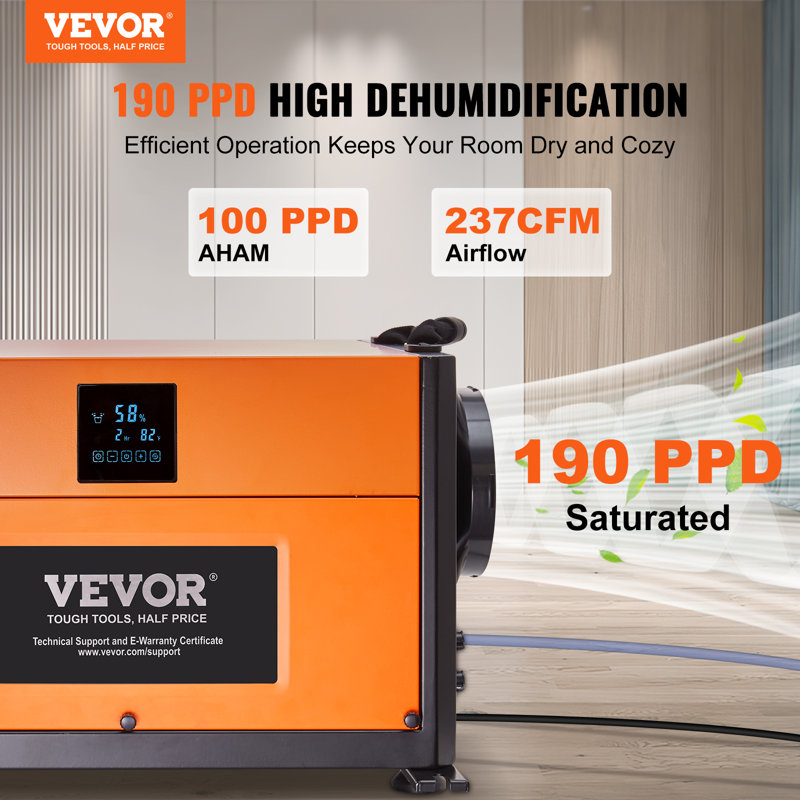 VEVOR 190 Pints Orange and Black Commercial Dehumidifier with Pump