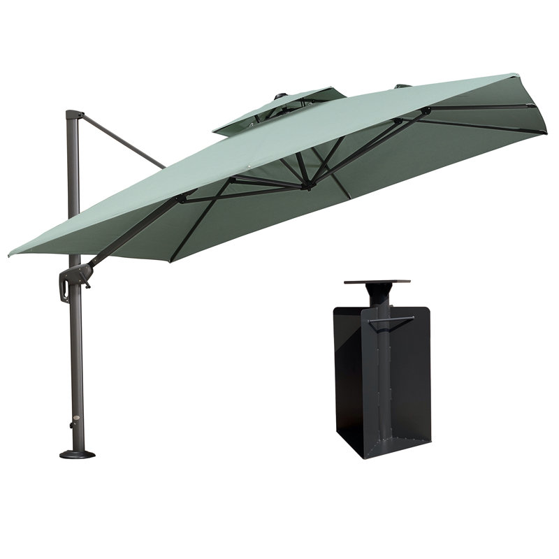 Parasol en porte-à-faux carré en tissu avancé 11 pi Manhattan avec contrepoids inclus, vert, Vert