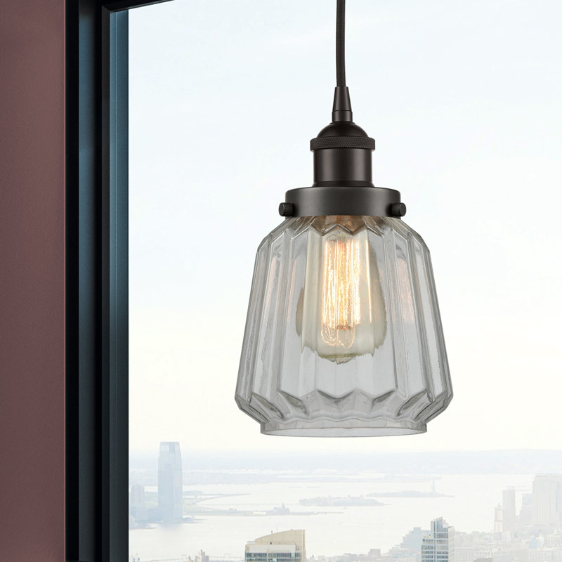 Luminaire suspendu conique à 1 lumière Caggiano, Bronze huilé, Transparent