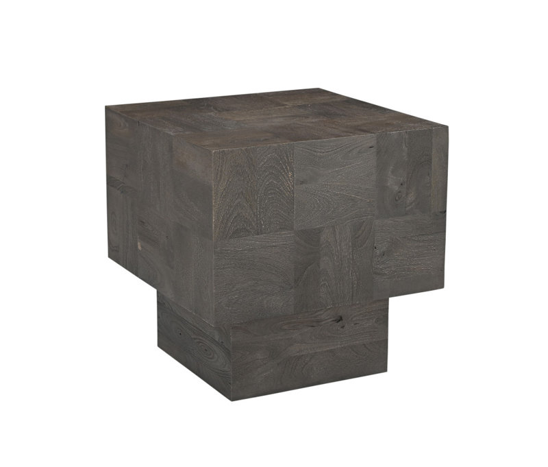 22" Gray Distressed Solid Wood Square Block End Table
