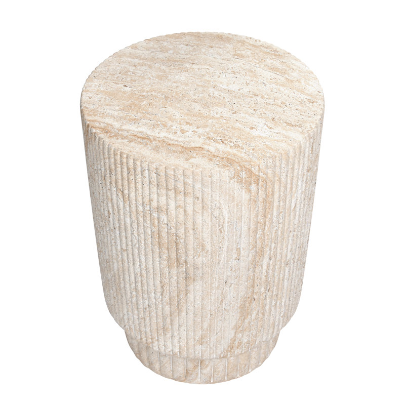 Column Travertine Stone Finish Italian Design MgO Side Accent Table