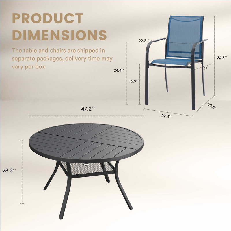 6-Person Outdoor Patio Dining Set With Round Table, Black/Blue