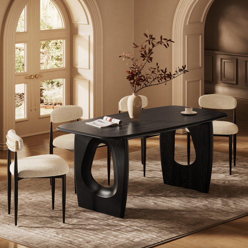 5 Piece Dining Table Set, Kitchen Table &Chairs Set with Rectangel Table and 4 Bouclé Chairs, Dinner Table with Sculptural Cutouts Base for Dining Room