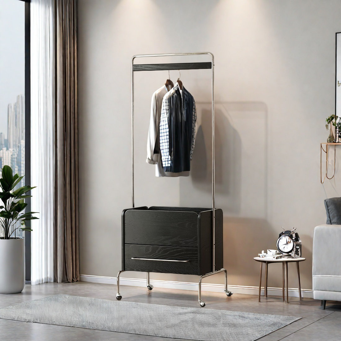 Rebrilliant Movable Solid Wood Coat Rack with Drawers | Wayfair