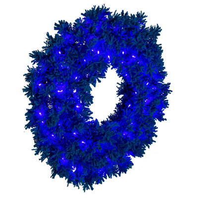 Couronne de sapin artificielle floquée Primrue, mini lumières DEL turquoise Dura-Lit.