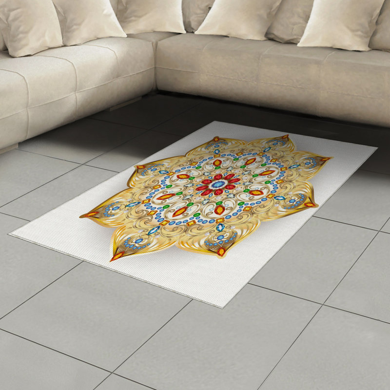 Tapis décoratif en fibres à haute densité Mandala, Rectangle— 4 pi x 5 pi 8 po